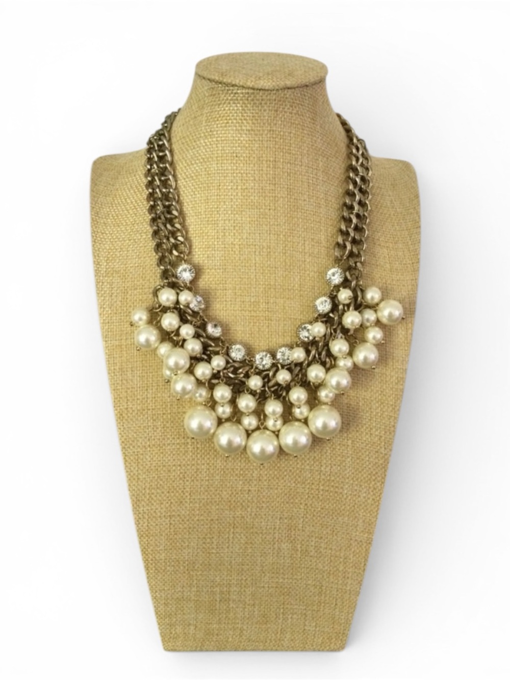 CHICO'S Gold‑Tone Faux Pearl & Rhinestone Cha Cha Statement Necklace - Picture 4 of 12